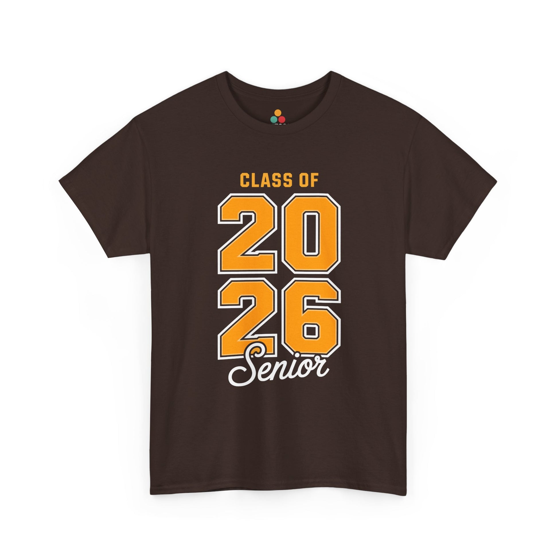 Brown TEEZOCA Class of 2026 Senior graphic t‑shirt displayed flat.