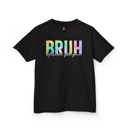 Bruh Here We Go Again Funny Retro Pastel  Kids T-shirt | TEEZOCA rainbow distressed BRUH slogan Kids T-shirt