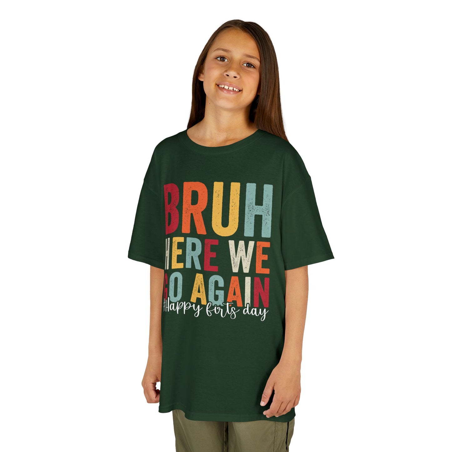 Bruh Here We Go Again Funny School Kids T-shirt | TEEZOCA 