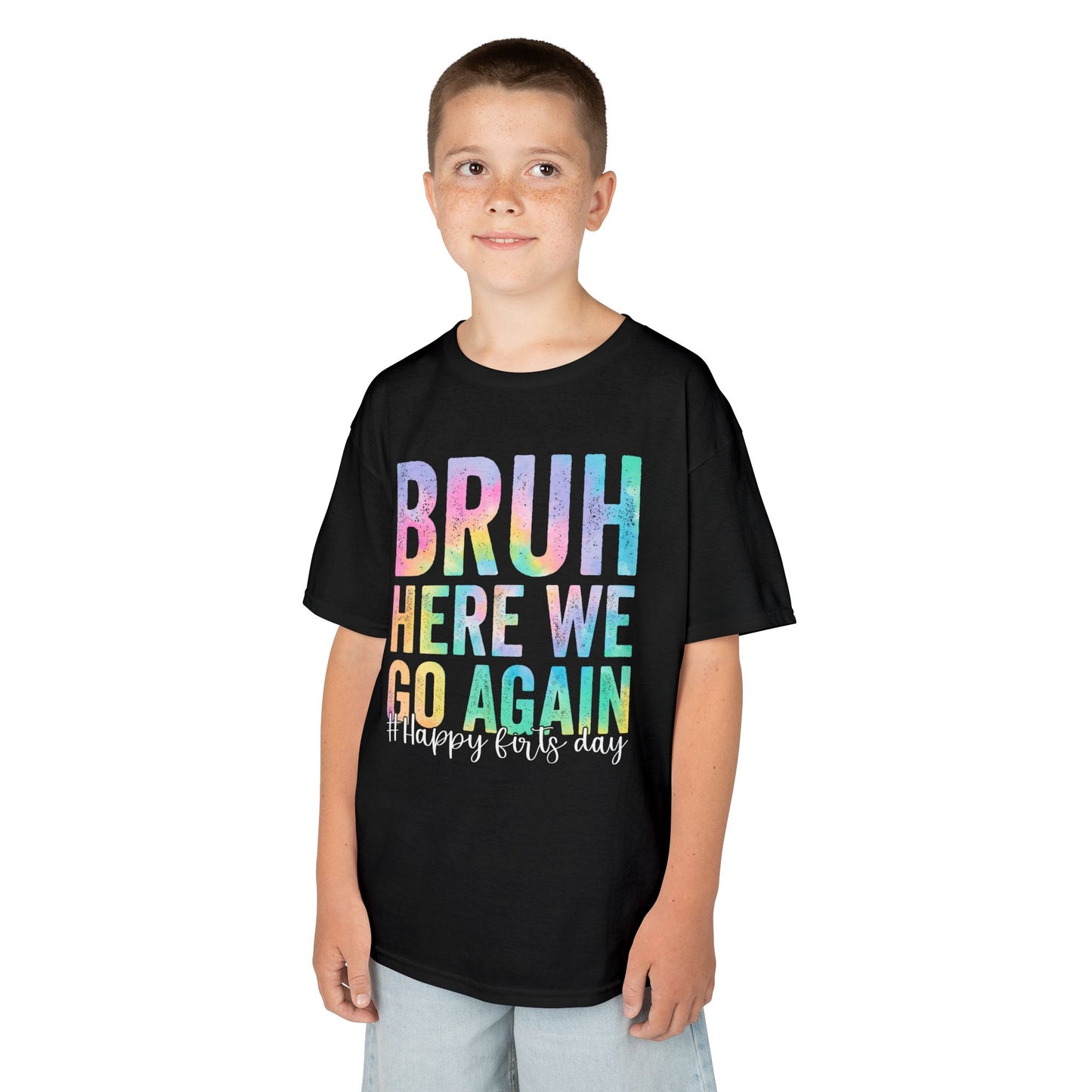 Bruh Here We Go Again Pastel Funny Kids T-shirt | TEEZOCA 