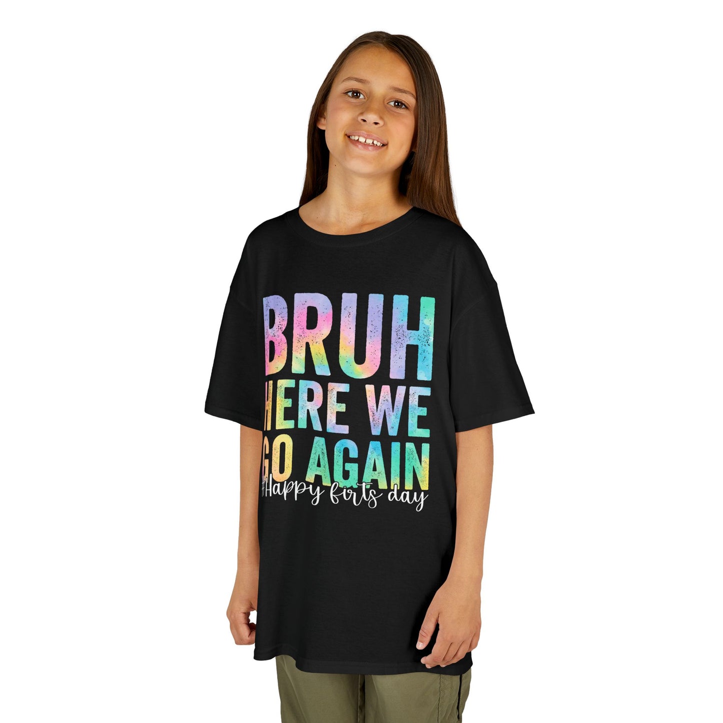 Bruh Here We Go Again Pastel Funny Kids T-shirt | TEEZOCA 