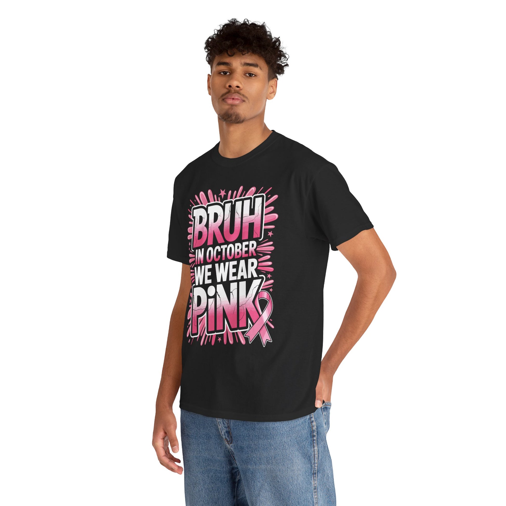 Bruh In October We Wear Pink Breast Cancer Awareness Unisex T-shirt | TEEZOCA 