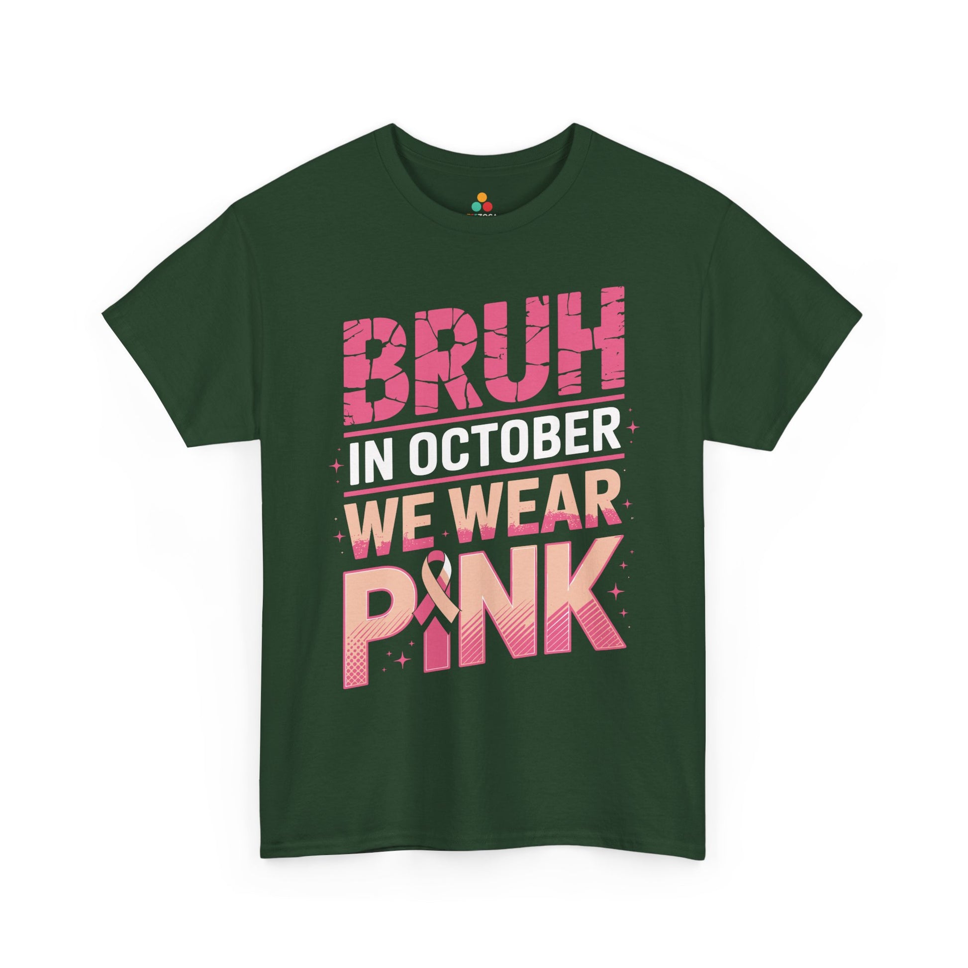 Bruh In October We Wear Pink Ribbon Breast Cancer Awareness Unisex T-shirt | TEEZOCA pink support Unisex T-shirt for breast cancer awareness month