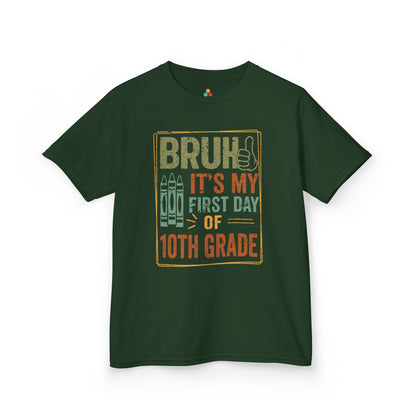 Bruh It’s My First Day of 10th Grade Funny Kids T-shirt | TEEZOCA distressed 10th grade graphic Kids T-shirt