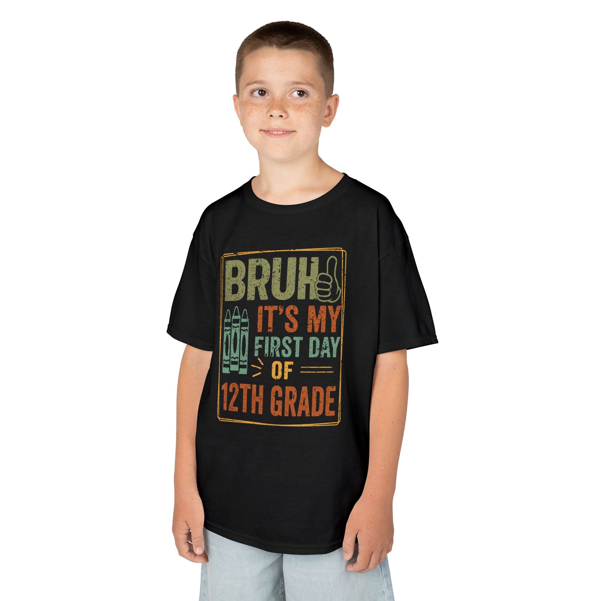 Bruh It’s My First Day of 12th Grade Senior Year T-shirt | TEEZOCA back to school 12th grade graphic Kids T-shirt