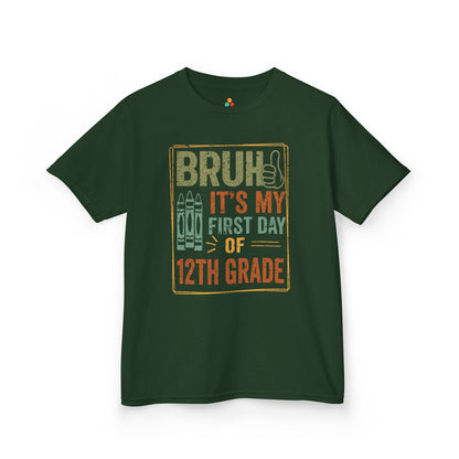 Bruh It’s My First Day of 12th Grade Senior Year T-shirt | TEEZOCA distressed 12th grade retro Kids T-shirt