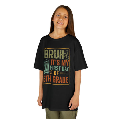 Bruh It’s My First Day of 6th Grade Funny Kids T-shirt | TEEZOCA bold first day of 6th grade outfit Kids T-shirt