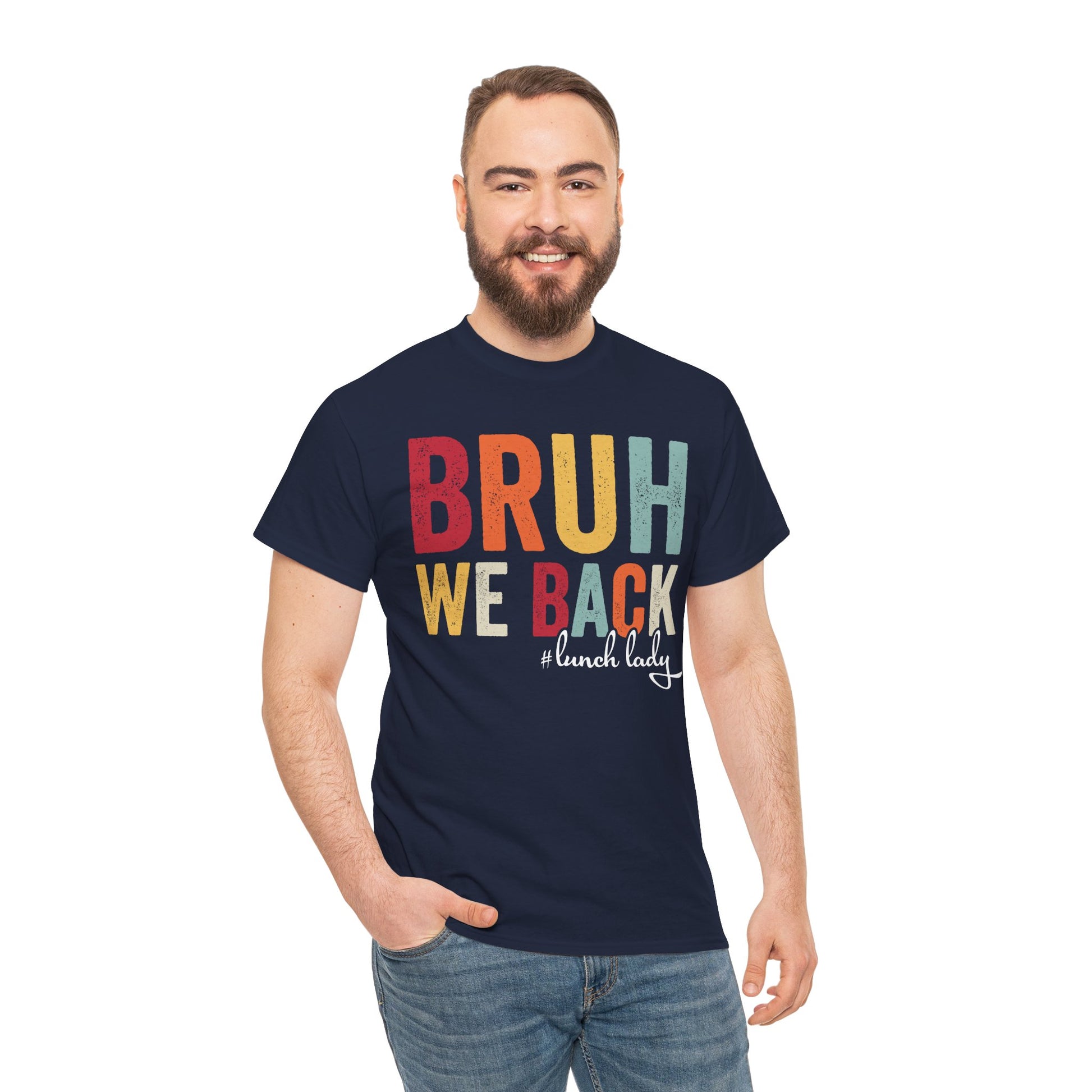 Bruh We Back #LunchLady Back To School Retro Unisex T-shirt | TEEZOCA colorful cafeteria staff school shirt