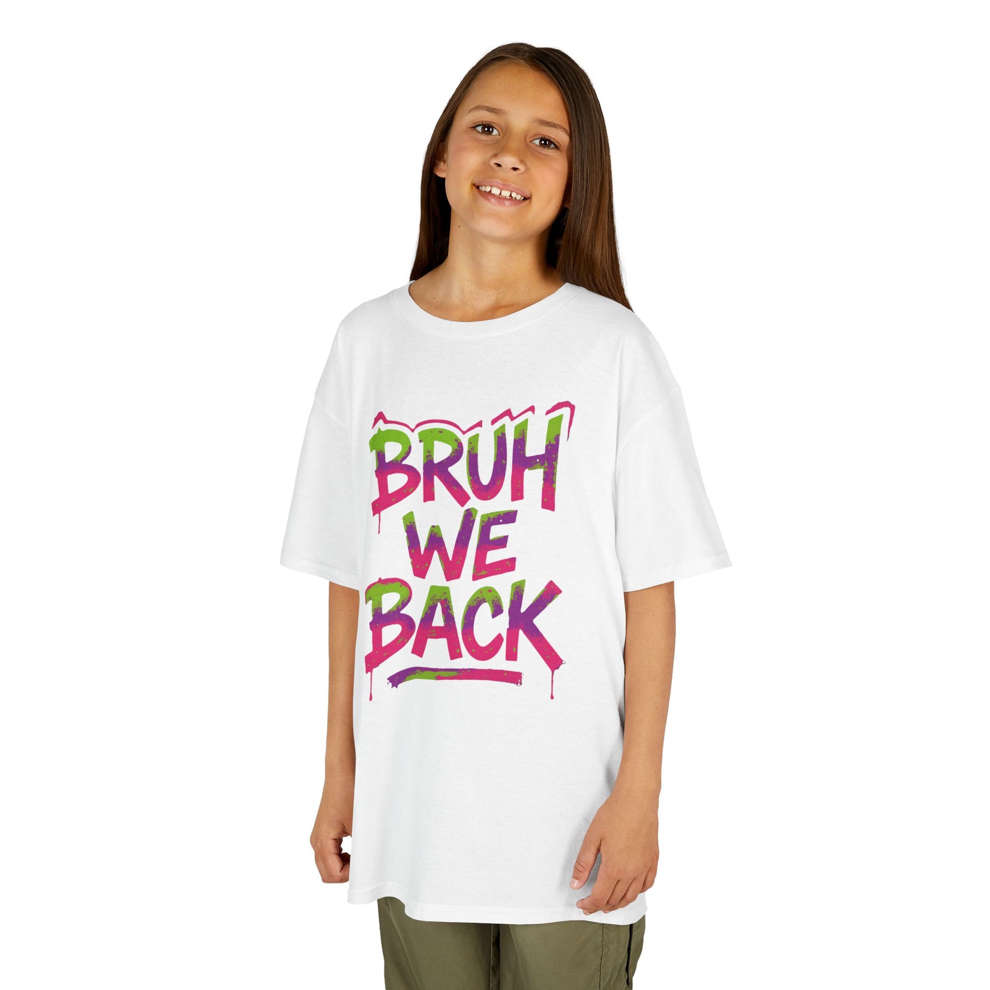 Bruh We Back Neon Graffiti Street Style Kids T-shirt | TEEZOCA bold urban Bruh We Back Kids T-shirt
