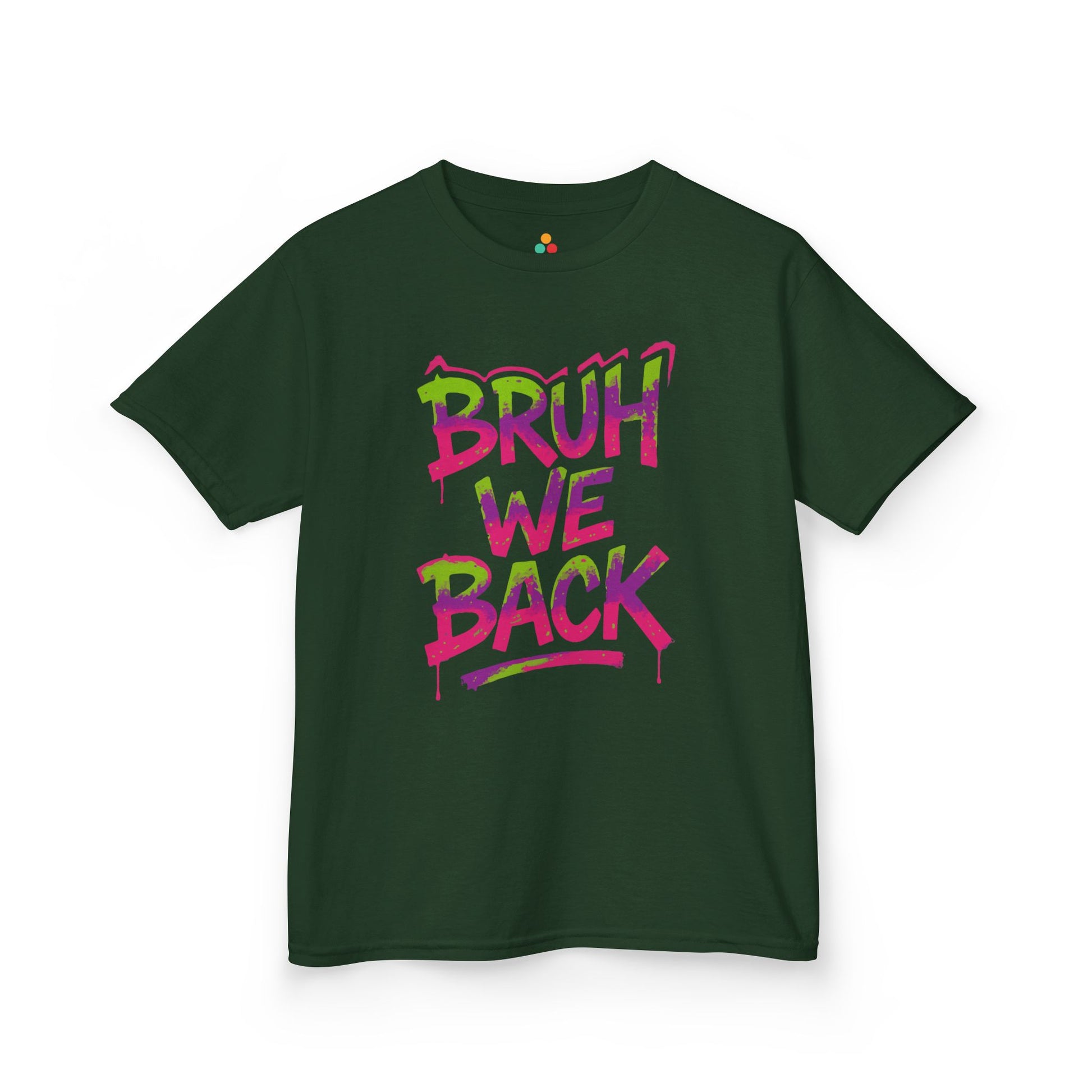 Bruh We Back Neon Graffiti Street Style Kids T-shirt | TEEZOCA vibrant street style graphic Kids T-shirt
