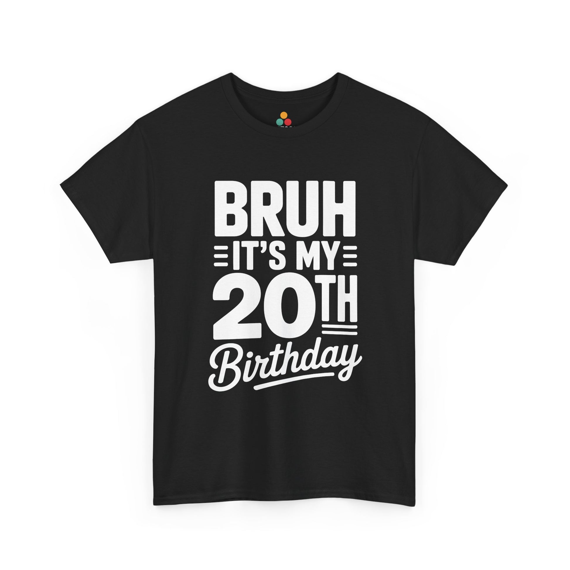 Bruh it’s my 20th birthday typography design with bold block letters and script “Birthday” on black background.​

