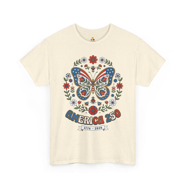 Butterfly Graphic Tee Women Folk Art America 250 T-shirt Gift TEEZOCA