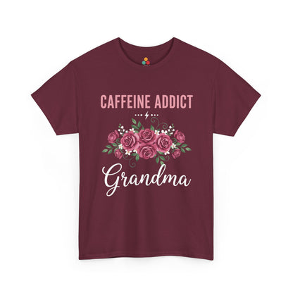 Caffeine Addict Grandma Maroon T‑Shirt – Funny Coffee Lover Floral Tee | TEEZOCA 
