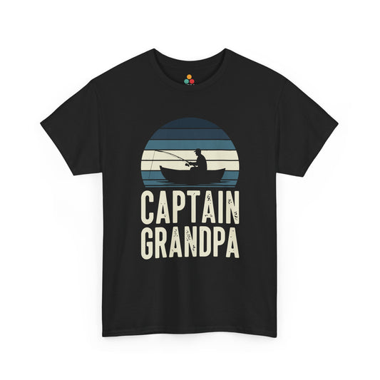 Captain Grandpa Fishing Black T-Shirt – Retro Sunset Boating Gift | TEEZOCA 