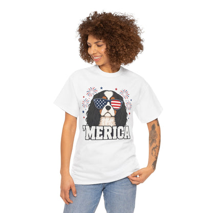 Cavalier King Charles Gift Patriotic Merica Dog Graphic T-shirt | Cavalier King Charles Gift 4th of July T-shirt 
