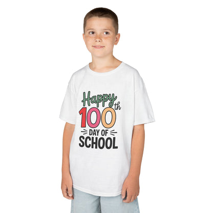 Child wearing a TEEZOCA white “Happy 100th Day of School” celebration tee.
