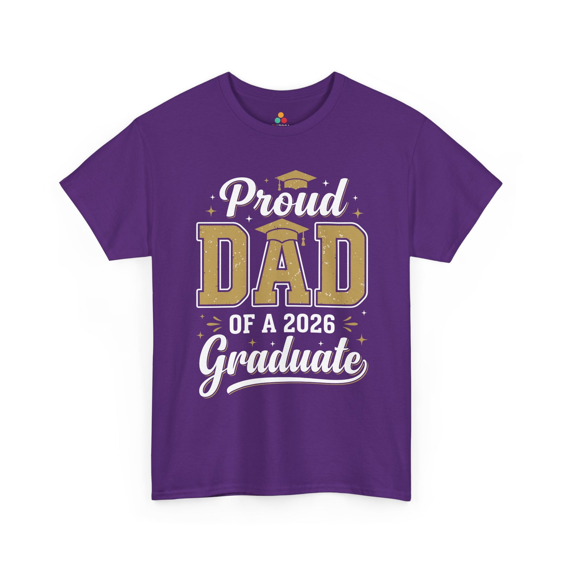 Class of 2026 proud dad tee by TEEZOCA with gold graduate lettering, cap accent, and proud parent of graduate shirt theme.
