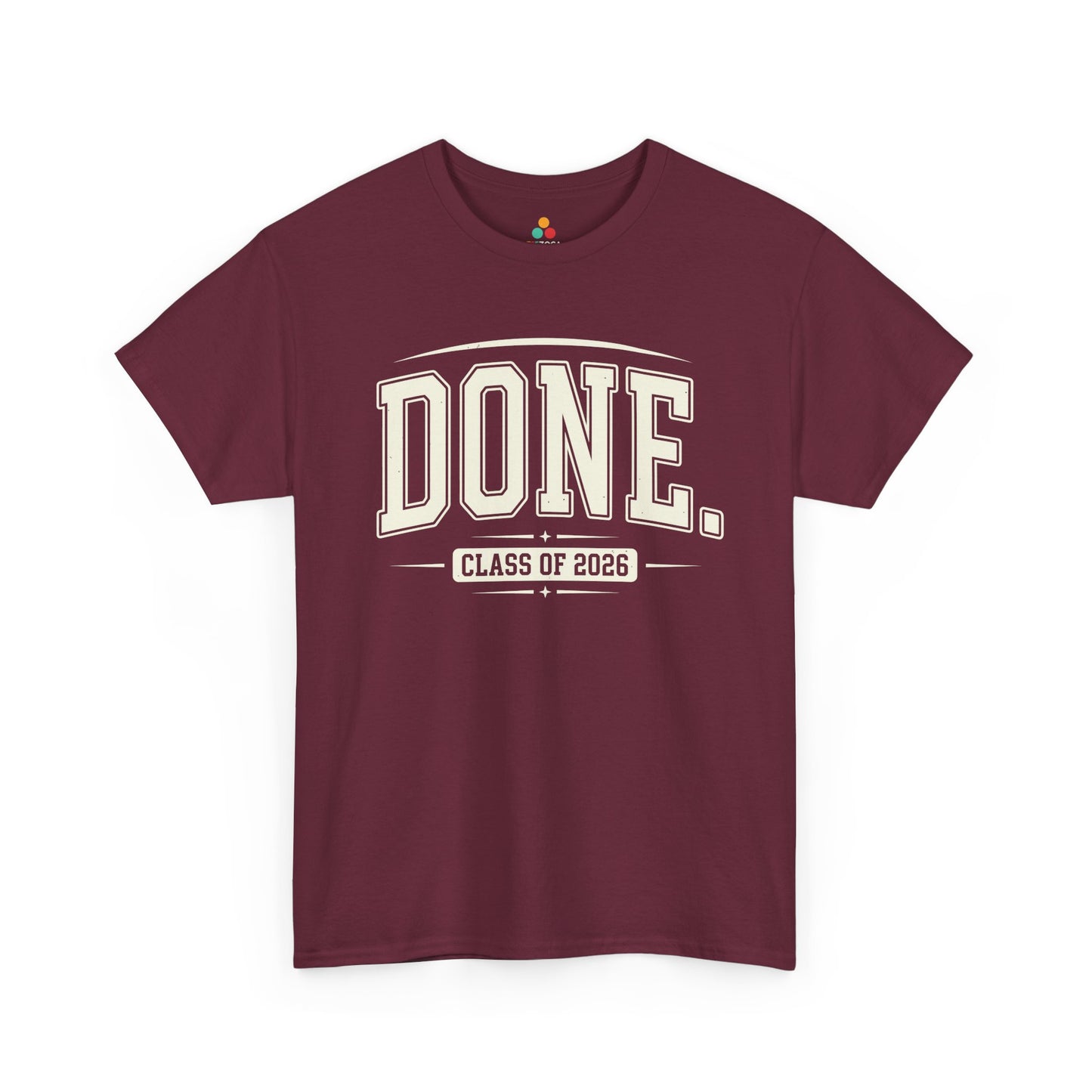 Class of 2026 shirt by TEEZOCA with minimalist varsity DONE graphic for seniors and graduation parties.
