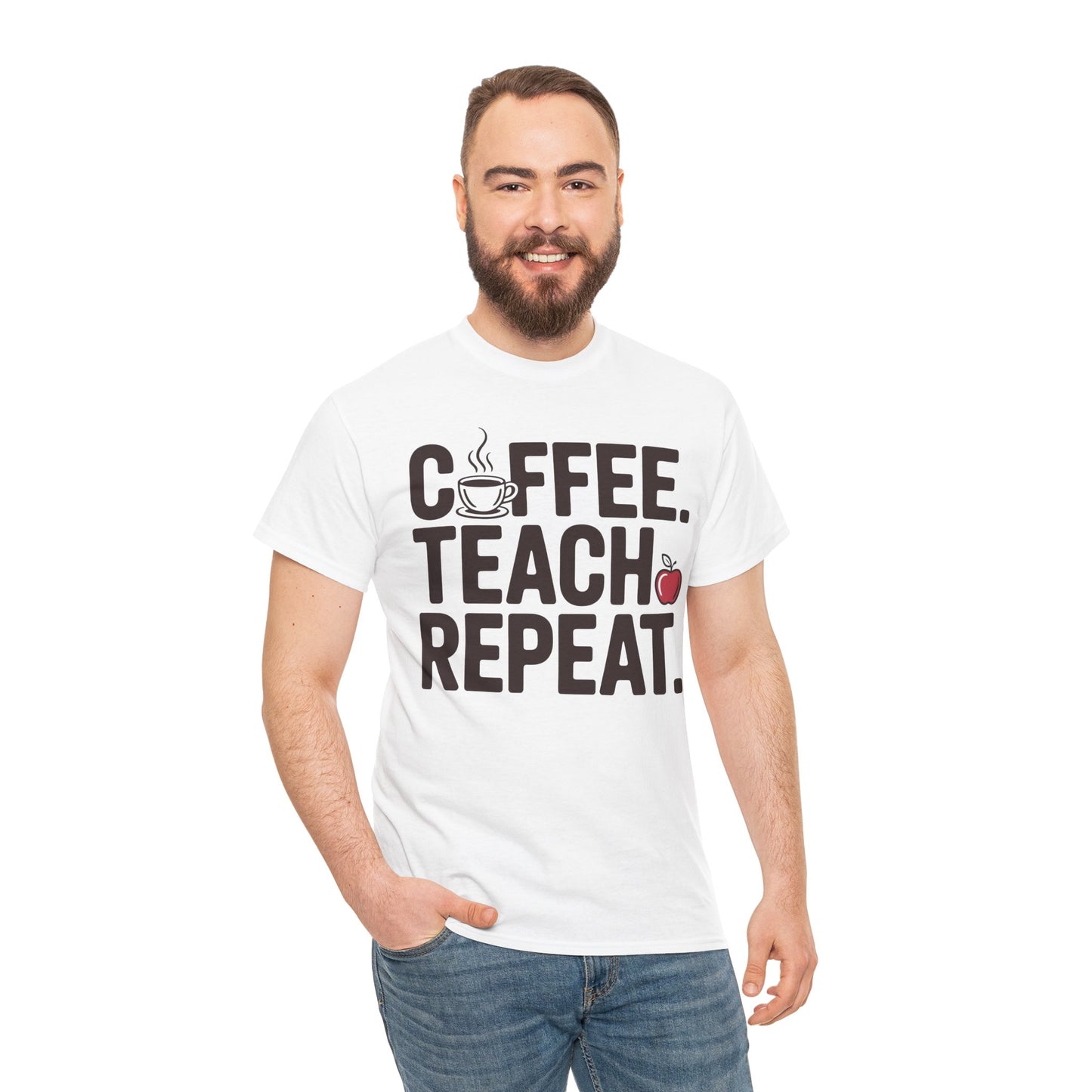 Coffee Teach Repeat Unisex T-shirt Funny Teacher Graphic | TEEZOCA Coffee Teach Repeat Unisex T-shirt classroom inspired design