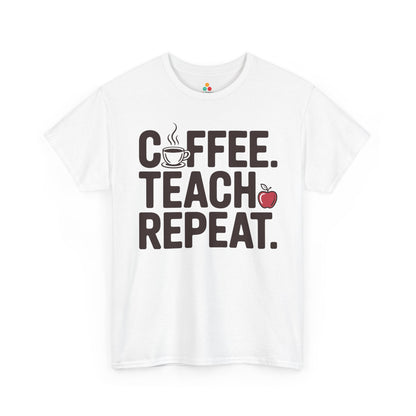 Coffee Teach Repeat Unisex T-shirt Funny Teacher Graphic | TEEZOCA Coffee Teach Repeat Unisex T-shirt with teacher slogan