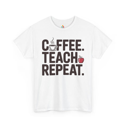 Coffee Teach Repeat Unisex T-shirt Funny Teacher Graphic | TEEZOCA Coffee Teach Repeat Unisex T-shirt with teacher slogan