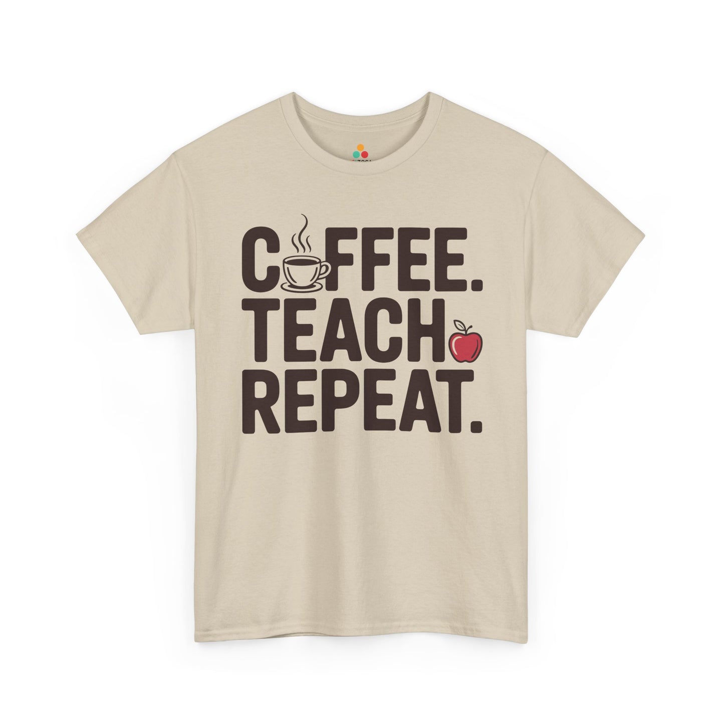 Coffee Teach Repeat Unisex T-shirt Funny Teacher Graphic | TEEZOCA educator humor Unisex T-shirt with apple icon detail