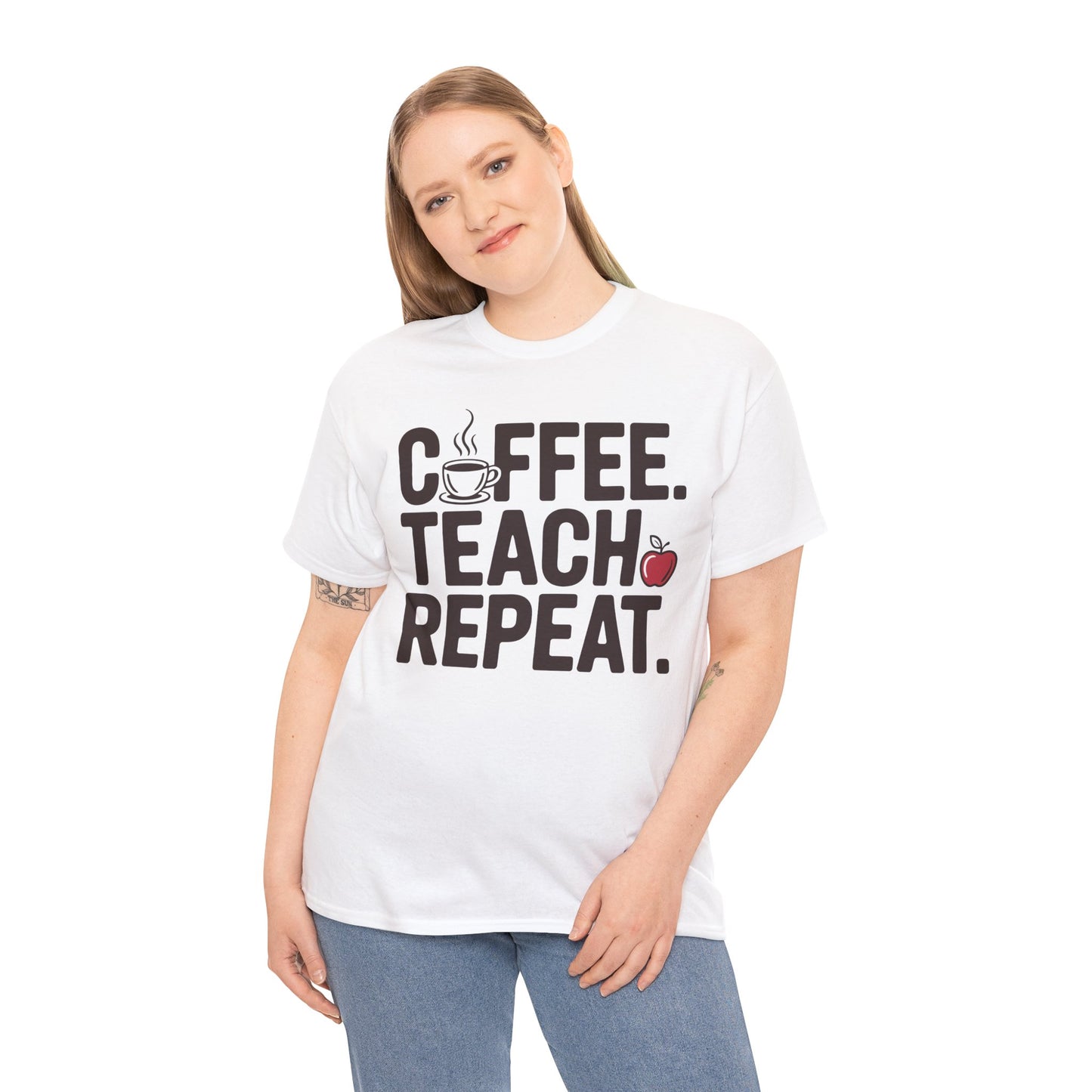 Coffee Teach Repeat Unisex T-shirt Funny Teacher Graphic | TEEZOCA teacher lifestyle Unisex T-shirt bold typography artwork