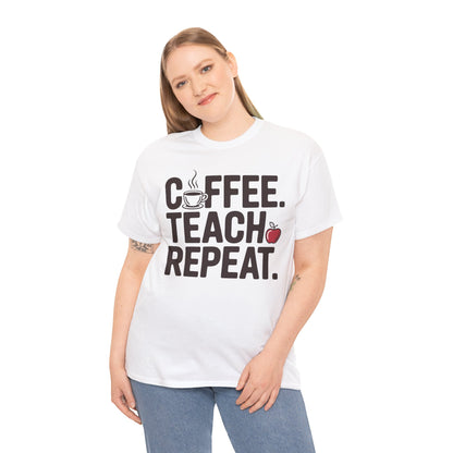 Coffee Teach Repeat Unisex T-shirt Funny Teacher Graphic | TEEZOCA teacher lifestyle Unisex T-shirt bold typography artwork