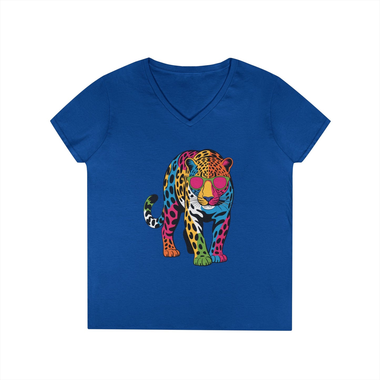 Colorful Leopard Confidence Graphic V-Neck T-Shirt for Bold Women | TEEZOCA 