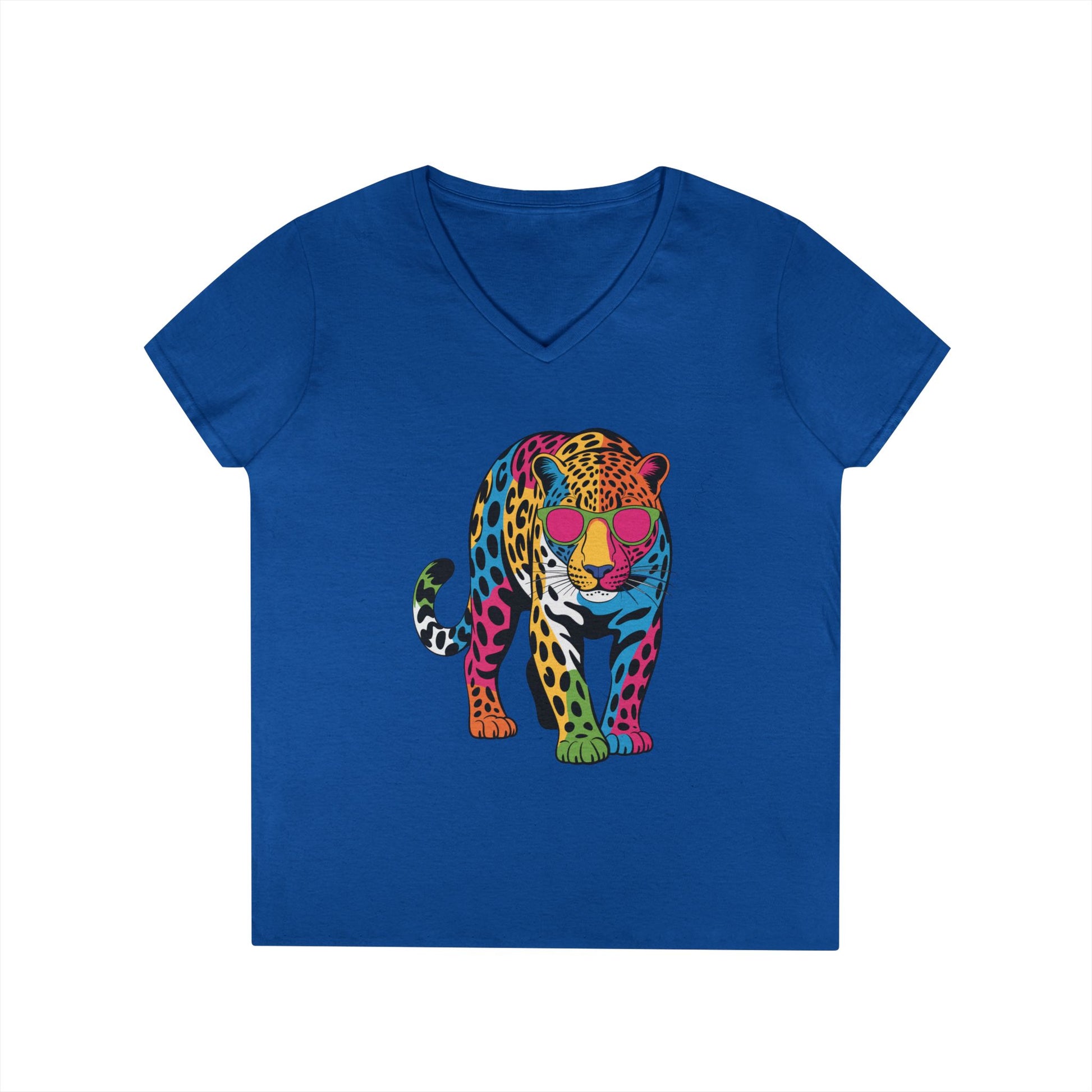 Colorful Leopard Confidence Graphic V-Neck T-Shirt for Bold Women | TEEZOCA 