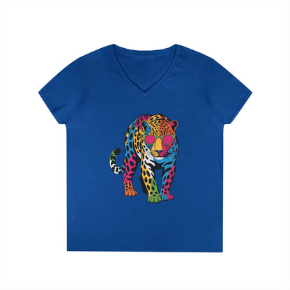 Colorful Leopard Confidence Graphic V-Neck T-Shirt for Bold Women | TEEZOCA 