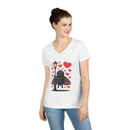 Cute Love Bug Hearts Graphic V-Neck T-Shirt for Women | TEEZOCA 