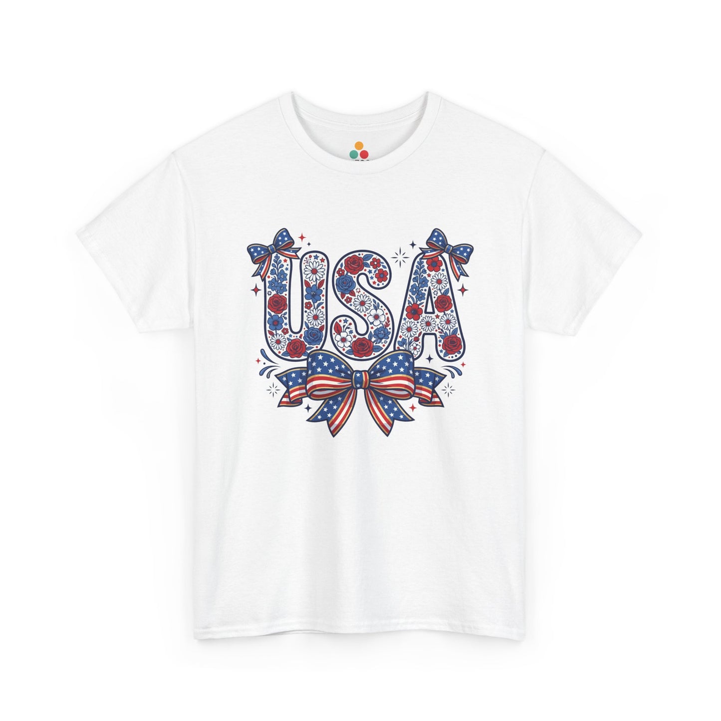 Cute USA Floral Bow white T-Shirt – Retro Patriotic Gift for Women | TEEZOCA 