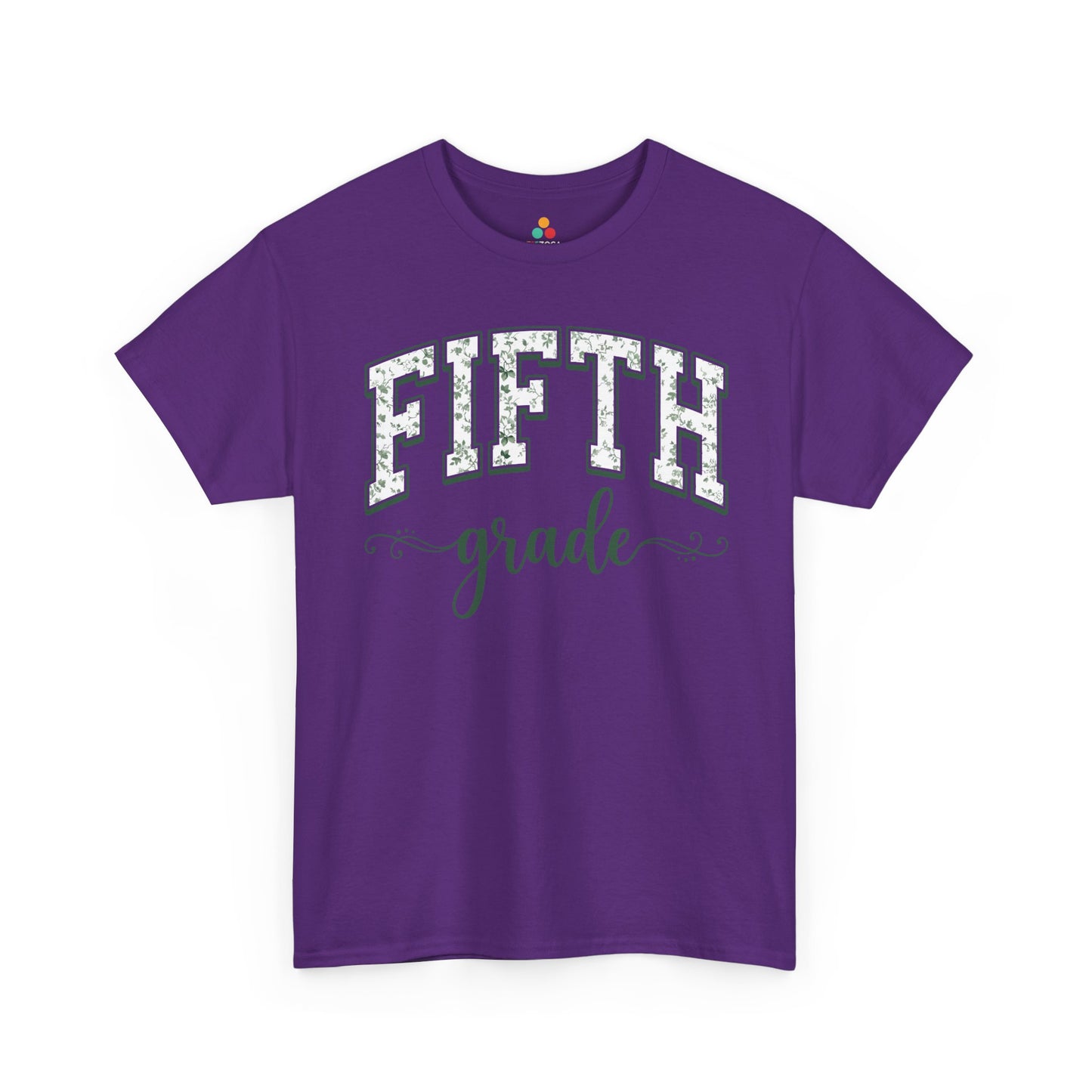 Cute purple fifth grade shirt from TEEZOCA, a unisex adult tee worn by teachers, aides, and room parents.
