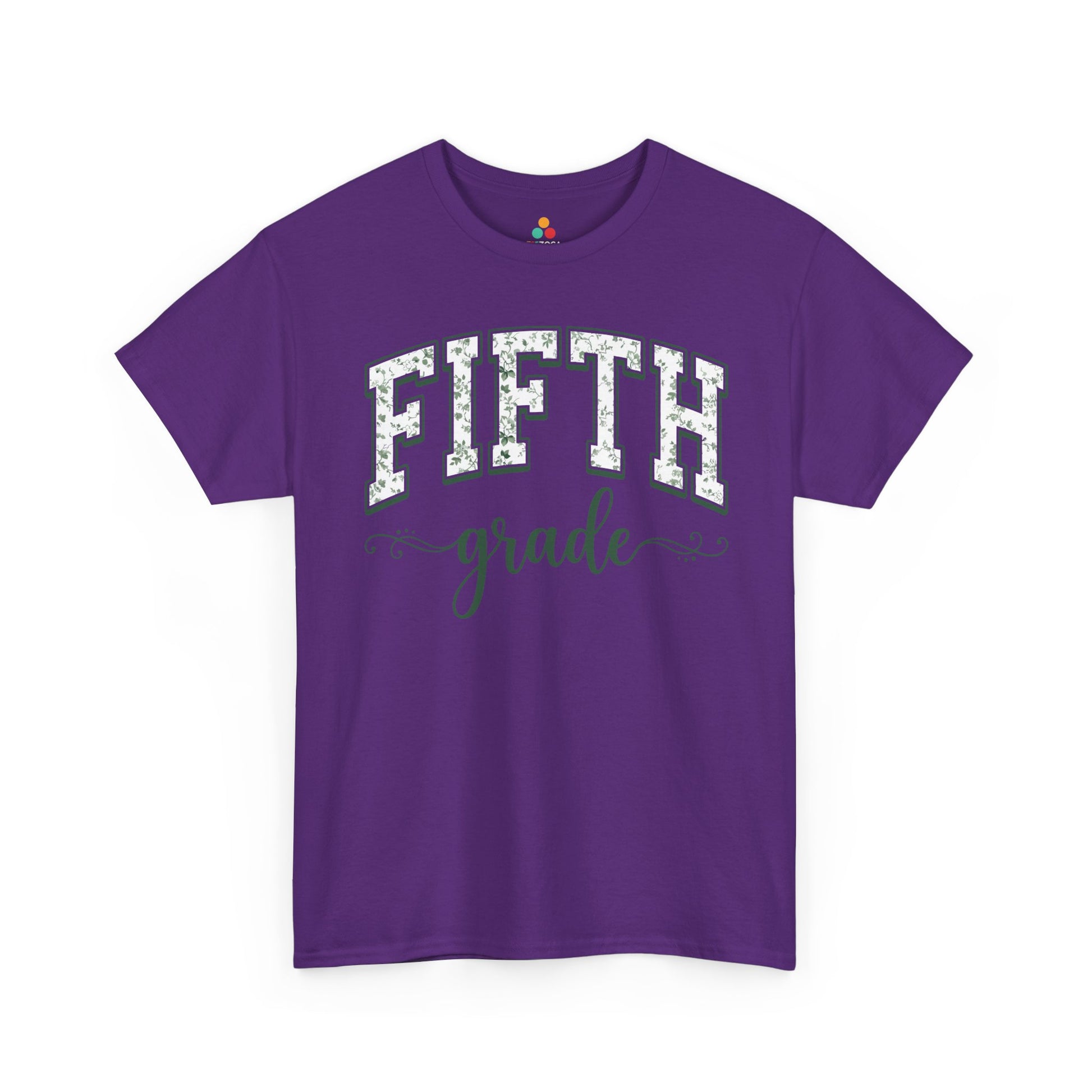 Cute purple fifth grade shirt from TEEZOCA, a unisex adult tee worn by teachers, aides, and room parents.
