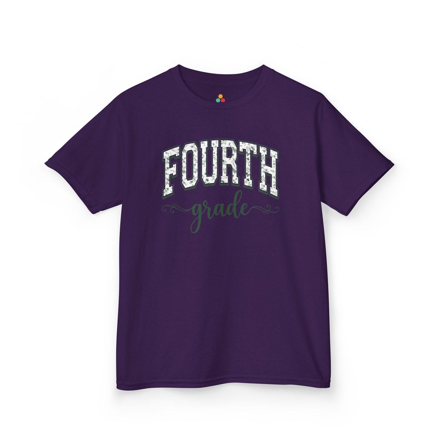 Cute purple fourth grade kids t-shirt from TEEZOCA for the first day of fourth grade, styled for a new fourth grader.
