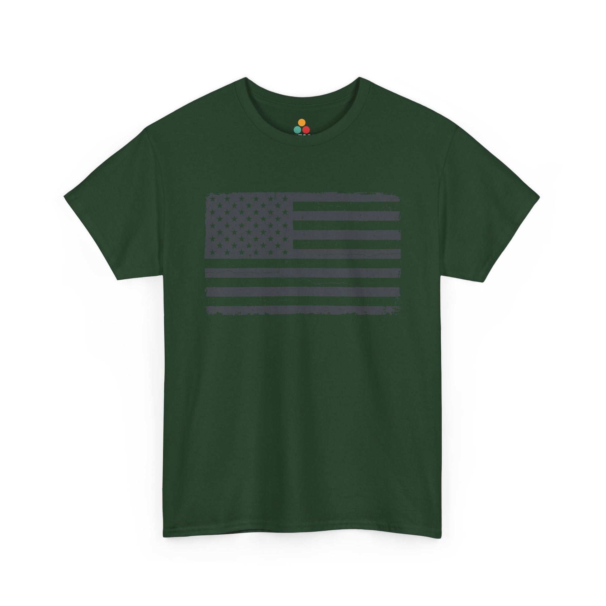 Distressed American Flag forest green cotton T-Shirt – Vintage Patriotic Gift for Men and Women | TEEZOCA 