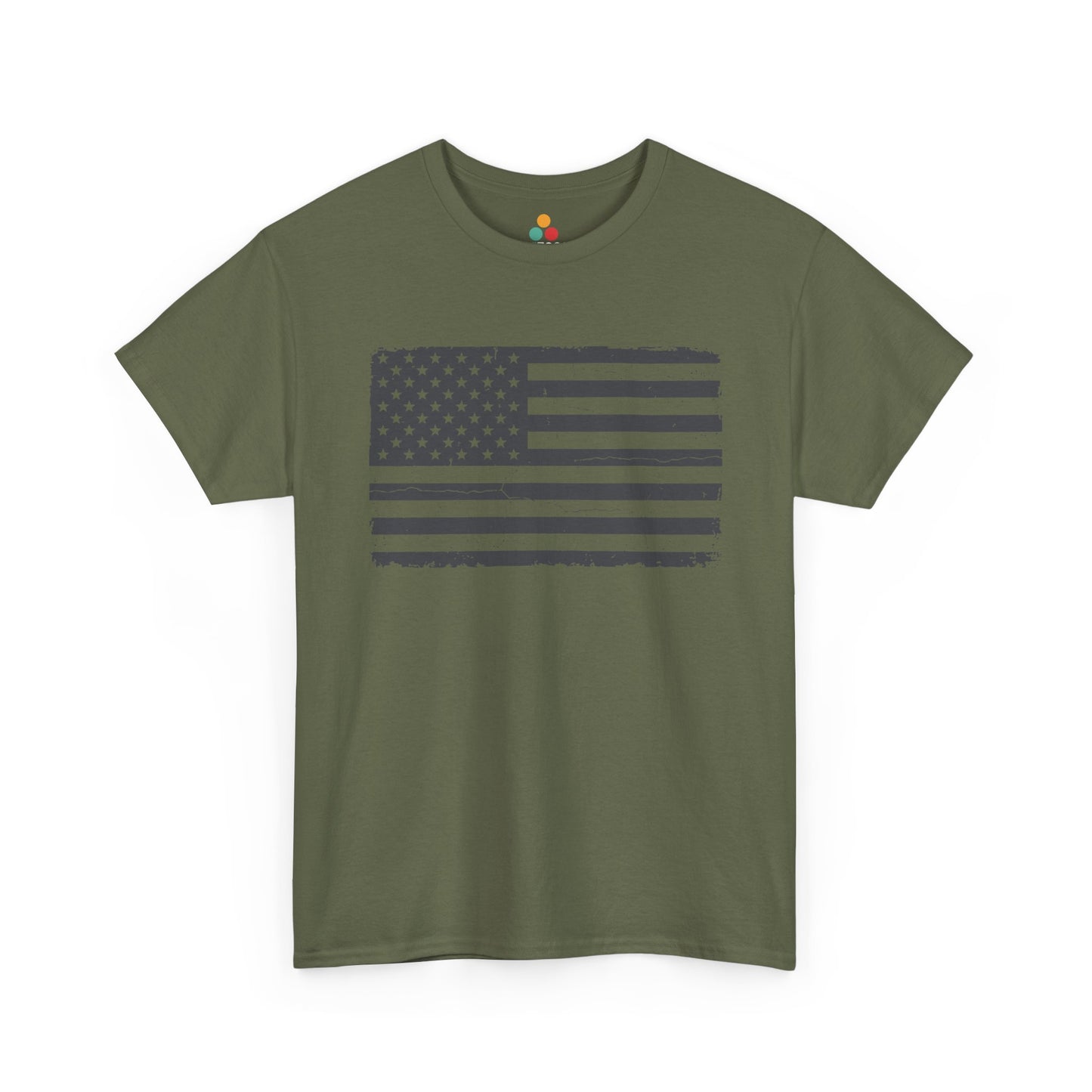 Distressed American Flag military olive green T-Shirt – Vintage Patriotic Gift for Men and Women | TEEZOCA 