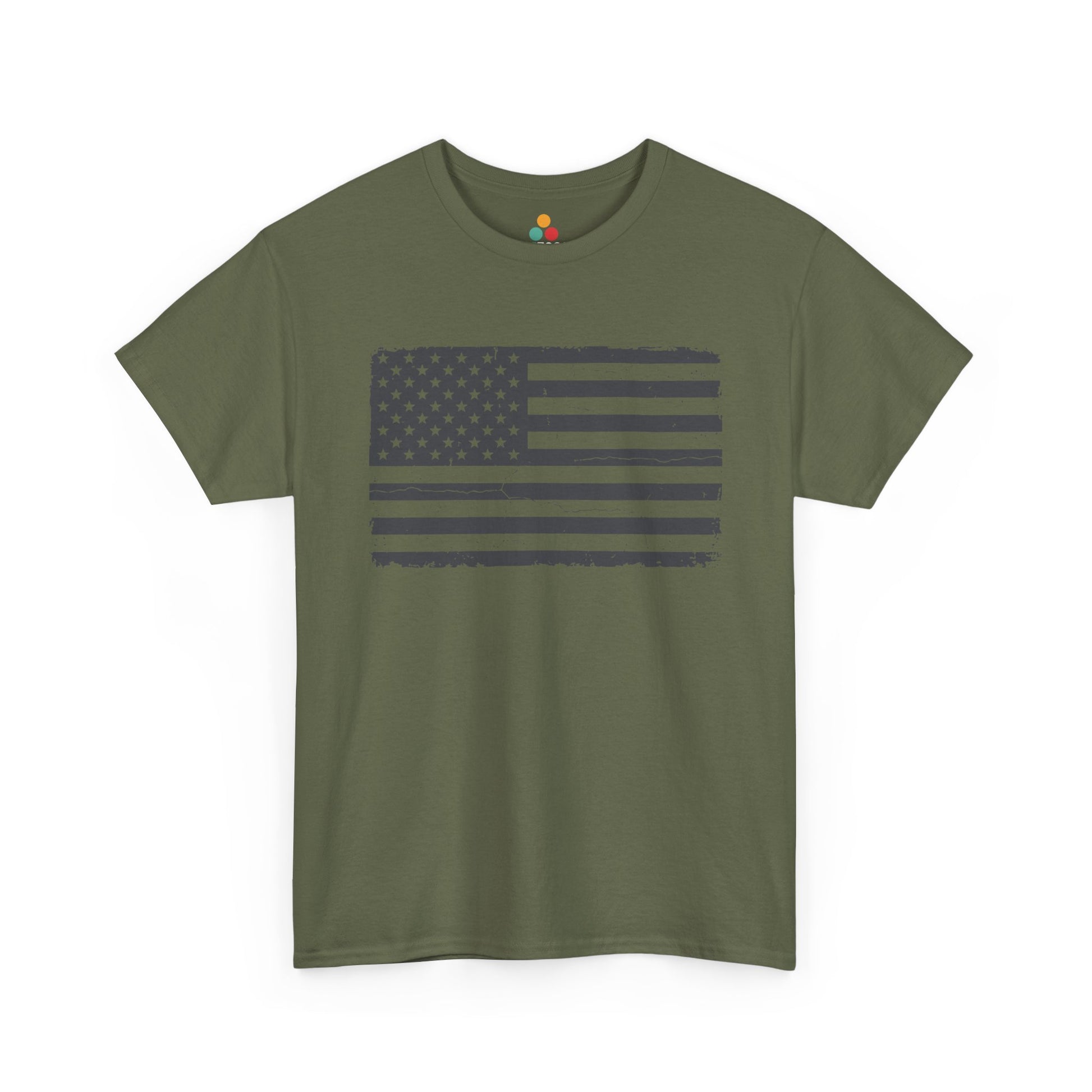 Distressed American Flag military olive green T-Shirt – Vintage Patriotic Gift for Men and Women | TEEZOCA 