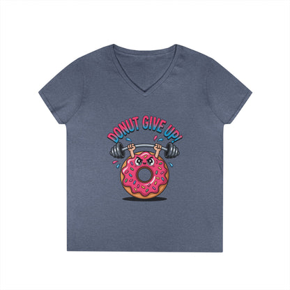 Donut Give Up Fitness Humor Graphic V-Neck T-Shirt for Women | TEEZOCA 