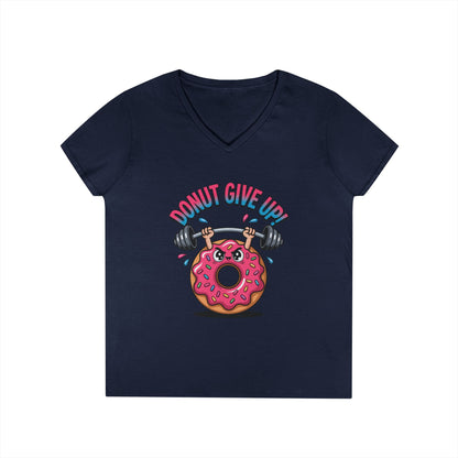 Donut Give Up Fitness Humor Graphic V-Neck T-Shirt for Women | TEEZOCA 