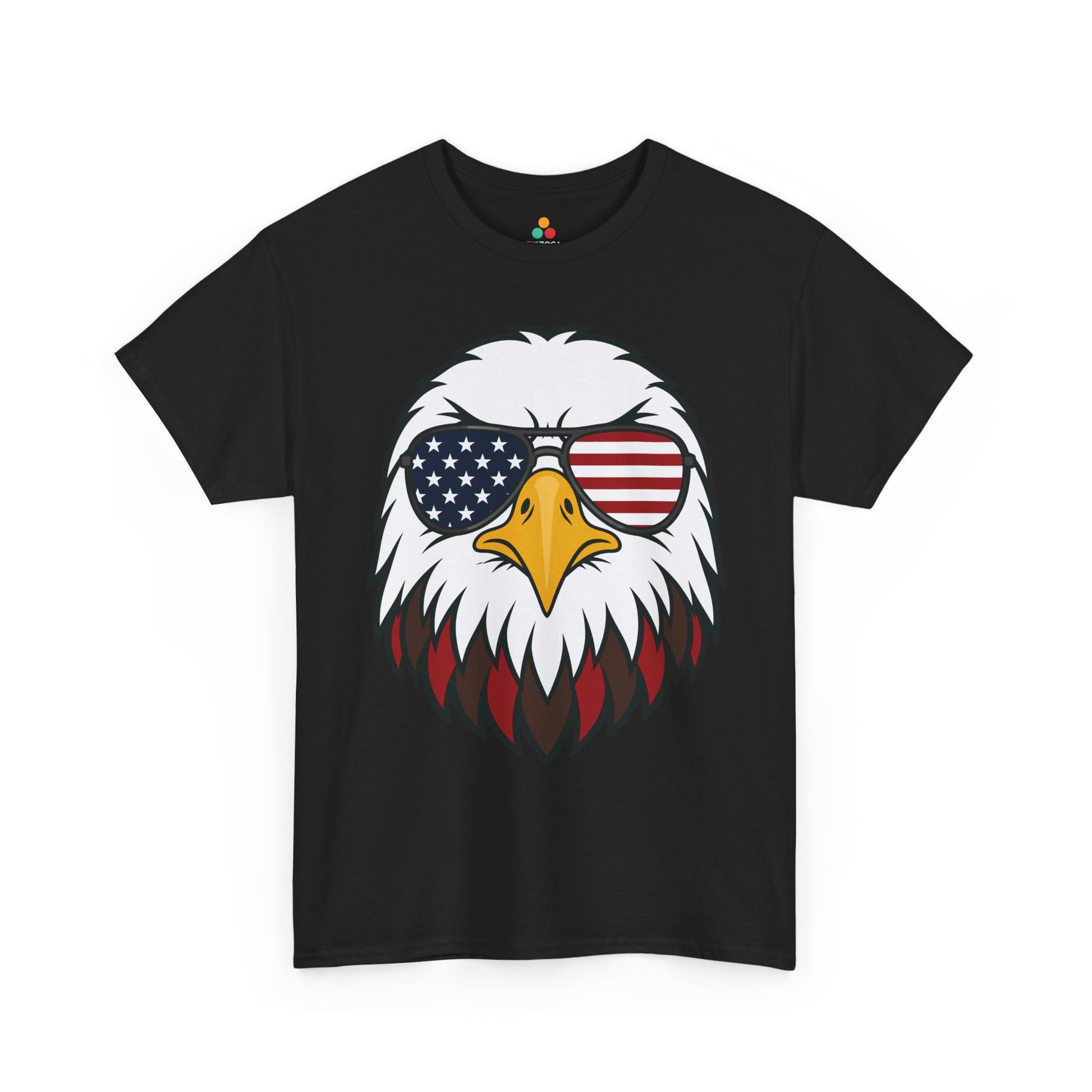 Eagle American Flag Shirt Bald Eagle Sunglasses T-shirt Gift | TEEZOCA american flag bald eagle shirt t-shirt showing a close-up eagle with flag lenses and strong red white and blue details.
