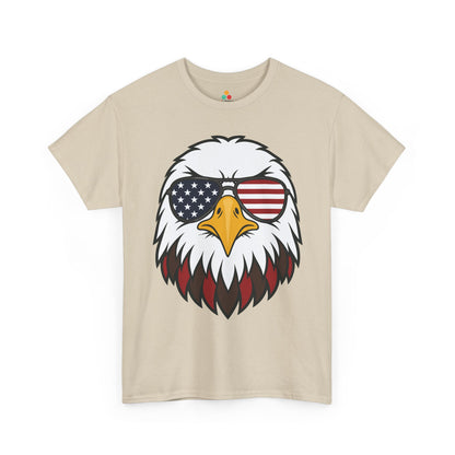 Eagle American Flag Shirt Bald Eagle Sunglasses T-shirt Gift | TEEZOCA merica shirt t-shirt with eagle with sunglasses shirt design, sharp beak, white feathers, and patriotic attitude.
