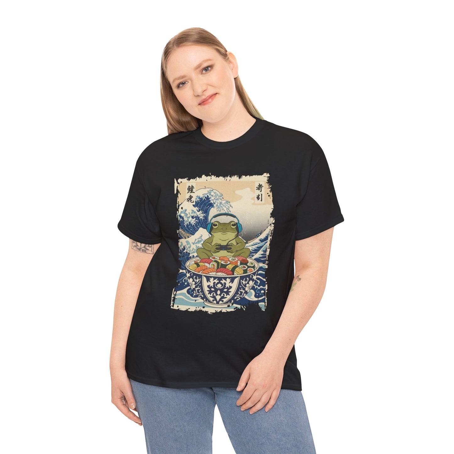 Gamer Frog Sushi Wave T-Shirt – Japanese Aesthetic Gaming Animals Graphic Tee | TEEZOCA 