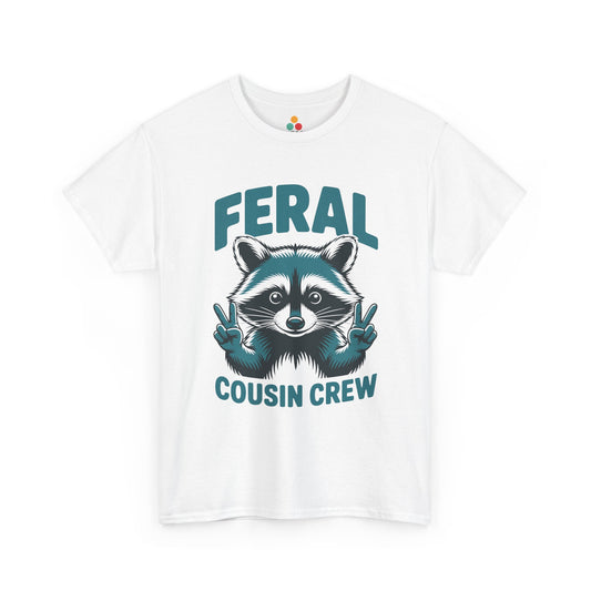 Feral Cousin Crew Raccoon Graphic White T-Shirt – Funny Kids & Family Matching Tee for Cousins | TEEZOCA 