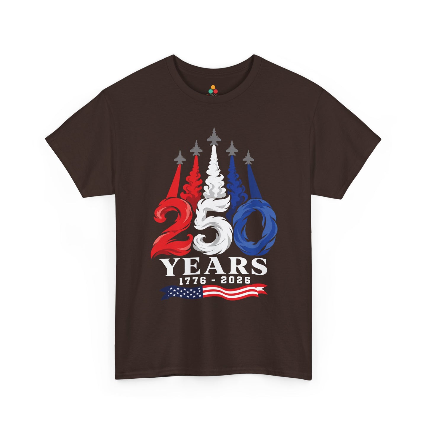 Fighter jet shirt T-shirt from TEEZOCA with 250th anniversary artwork and American flag details.
