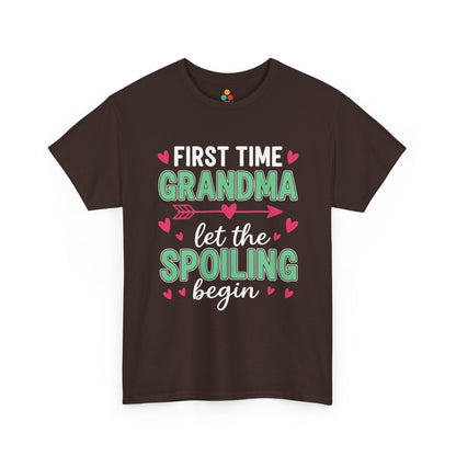 First Time Grandma Let the Spoiling Begin Brown T‑Shirt – Funny New Grandma Gift | TEEZOCA 