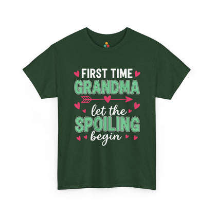 First Time Grandma Let the Spoiling Begin Forest Green T‑Shirt – Funny New Grandma Gift | TEEZOCA 