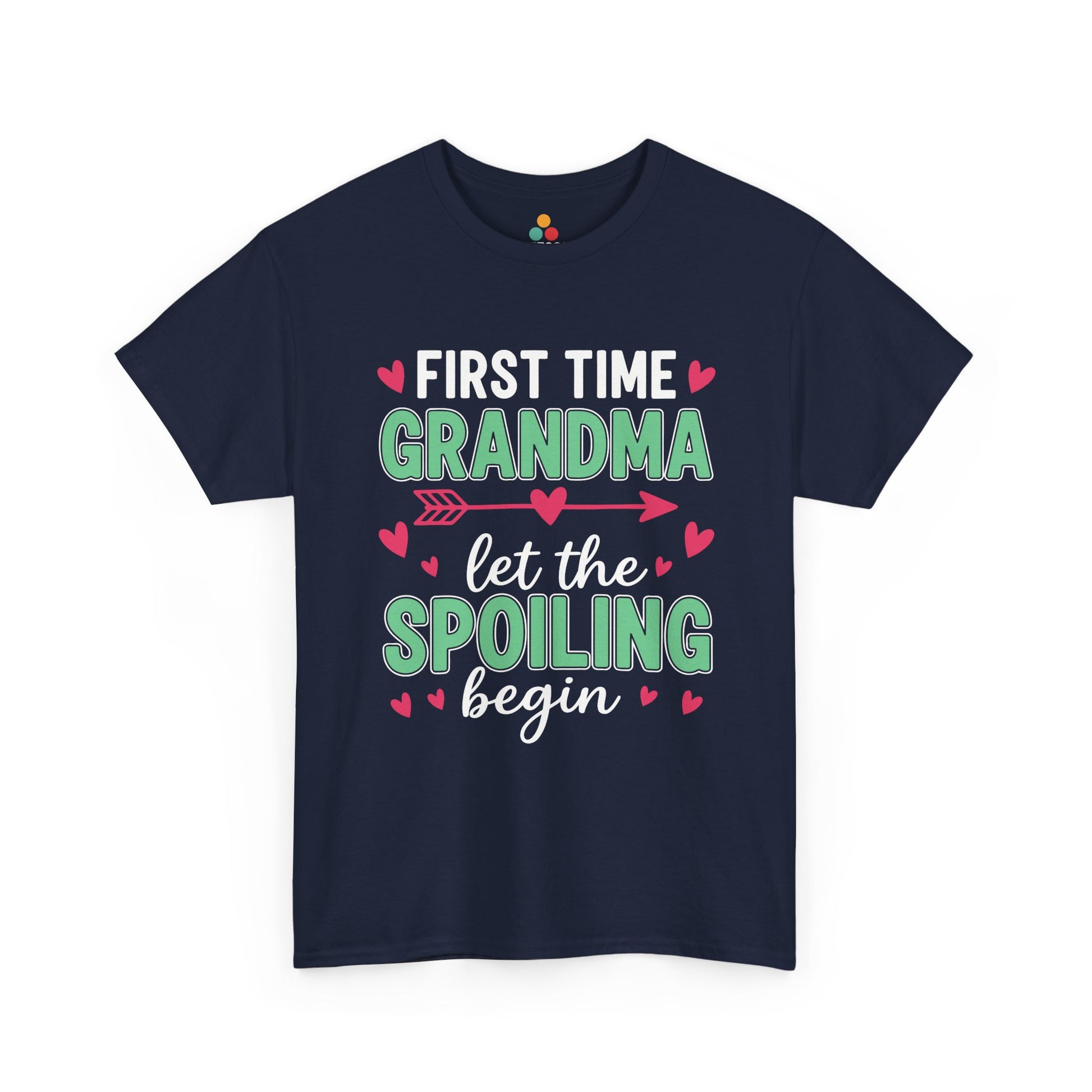 First Time Grandma Let the Spoiling Begin Navy Blue T‑Shirt – Funny New Grandma Gift | TEEZOCA 