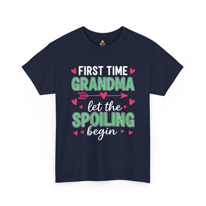 First Time Grandma Let the Spoiling Begin Navy Blue T‑Shirt – Funny New Grandma Gift | TEEZOCA 